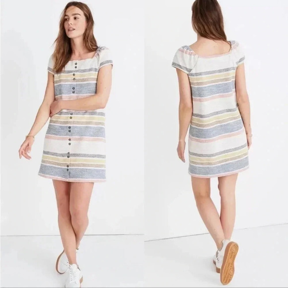 NWT‎ Madewell TextureThread Cap-Sleeve Dress Stripe XL 100% Cotton 0224 - Picture 4 of 15
